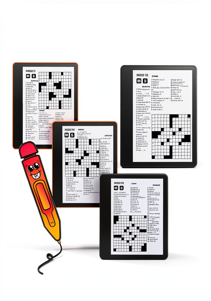 Traveler solving crossword puzzles on a Kindle during a flight